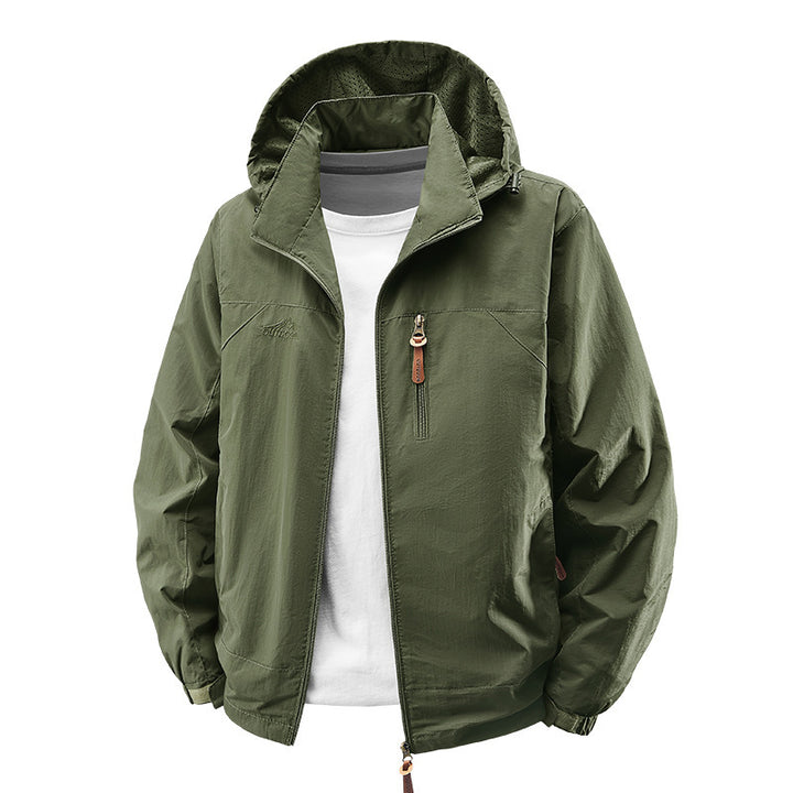 Herren Wasserabweisende ultraleichte Windjacke mit Kapuze, Reißverschluss und Brusttasche Drune