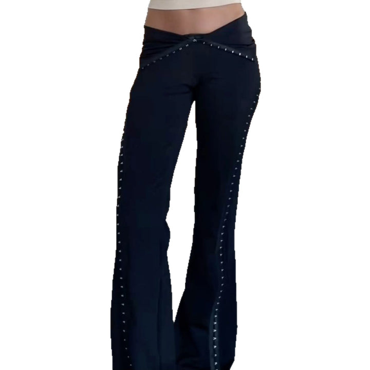 Damen Flared-Leggings mit dekorativen Nieten Drune