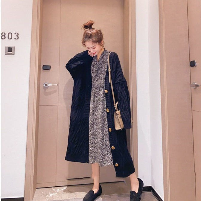 Damen Grobstrick-Cardigan mit XL-Knopfverzierung und lässiger Oversized-Passform Drune