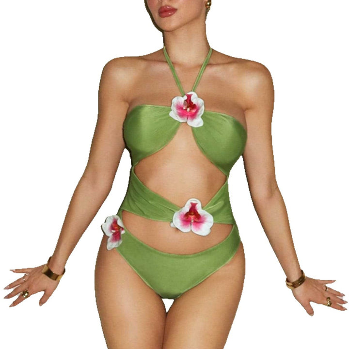 Damen Einteiliger Badeanzug mit floralen Akzenten und verspieltem Cut-Out Drune