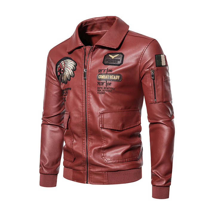 Herren Modische Kunstleder Jacke mit Stickereien Drune