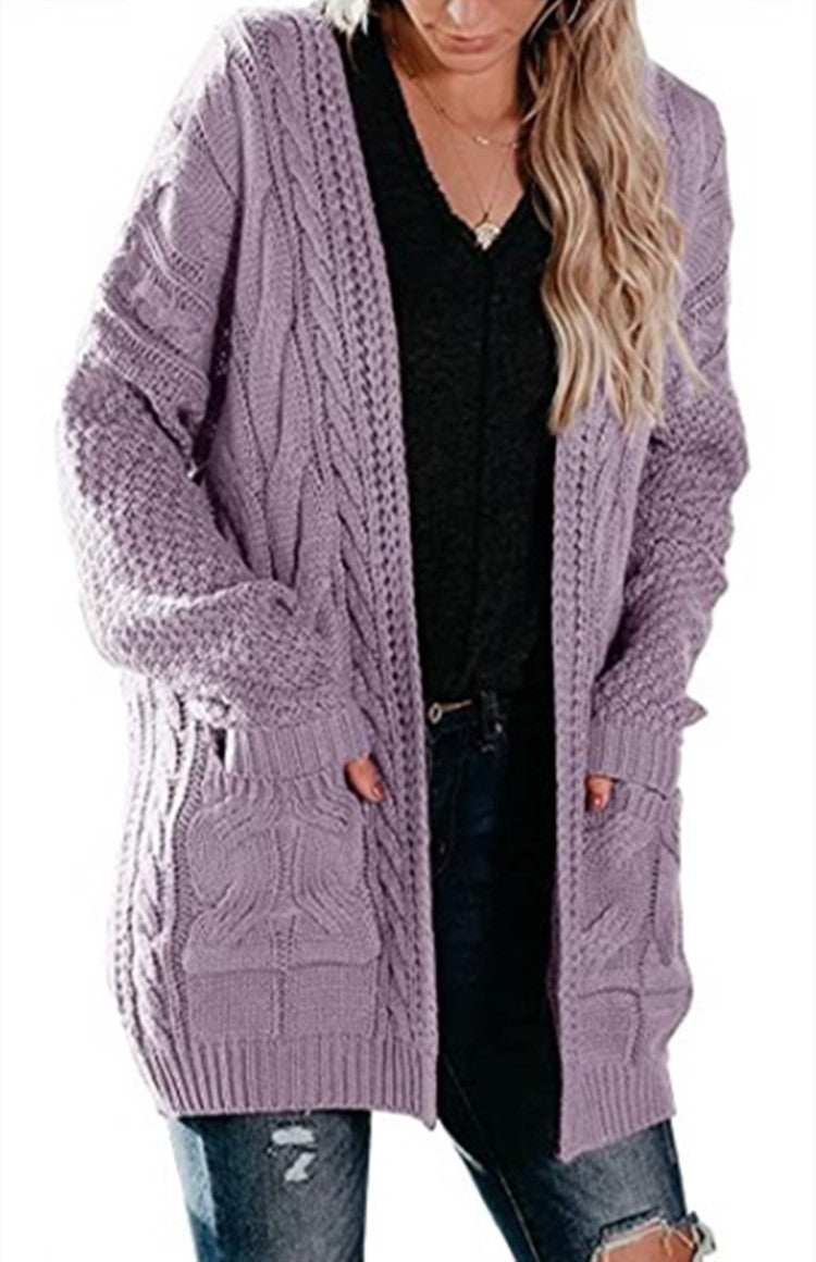 Damen Grobstrick Cardigan mit offenen Taschen und voluminösen Ärmeln Drune