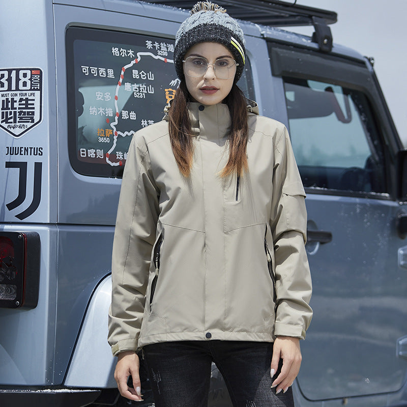 Damen Wasserdichte Outdoorjacke mit Kapuze, atmungsaktiver Membran und Multifunktions‑Reißverschlusstaschen Drune