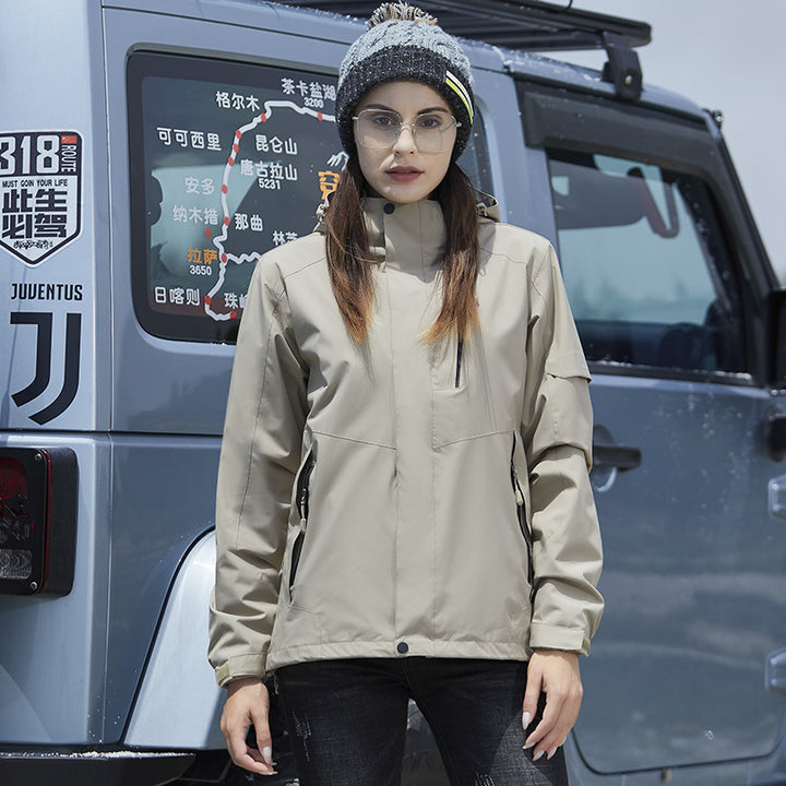 Damen Wasserdichte Outdoorjacke mit Kapuze, atmungsaktiver Membran und Multifunktions‑Reißverschlusstaschen Drune