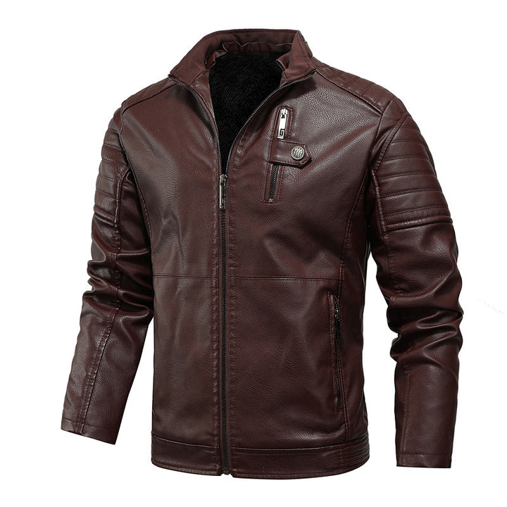 Herren Biker-inspirierte Kunstlederjacke mit gesteppter Ärmelpartie und Stehkragen Drune