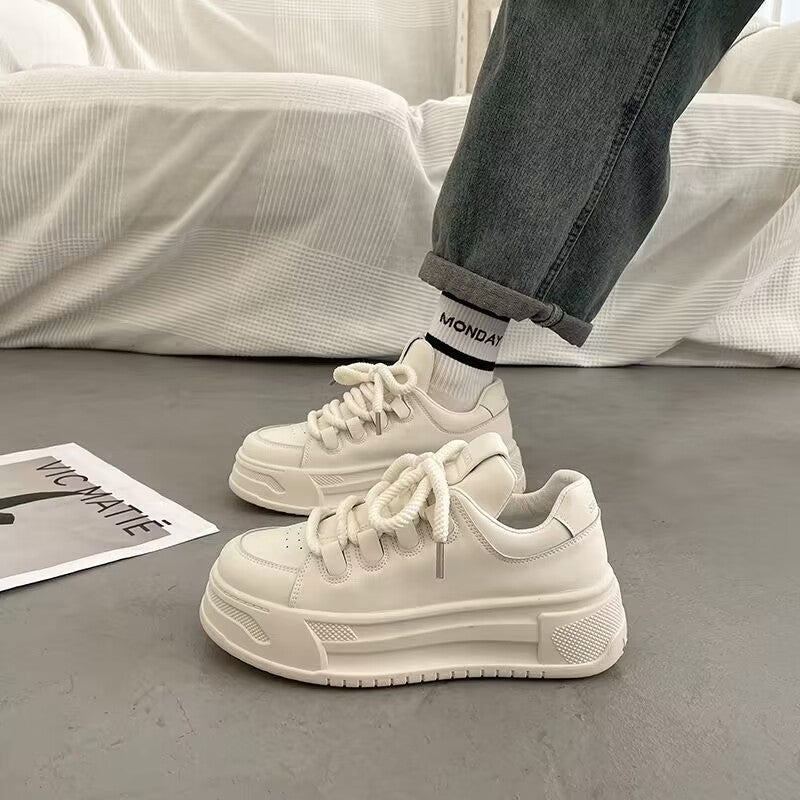 Damen modische Sneakers mit durchgehendem Plateau und elastischen Schnürsenkeln Drune