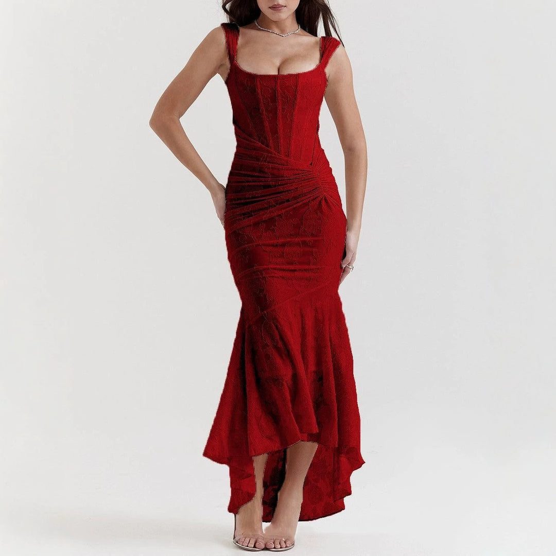 Damen nan eng anliegendes Korsett-Abendkleid mit integrierten Stäbchen, geraffter Wickelpassform und floraler Jacquardstruktur Drune