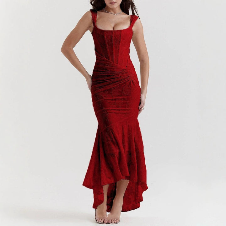 Damen nan eng anliegendes Korsett-Abendkleid mit integrierten Stäbchen, geraffter Wickelpassform und floraler Jacquardstruktur Drune