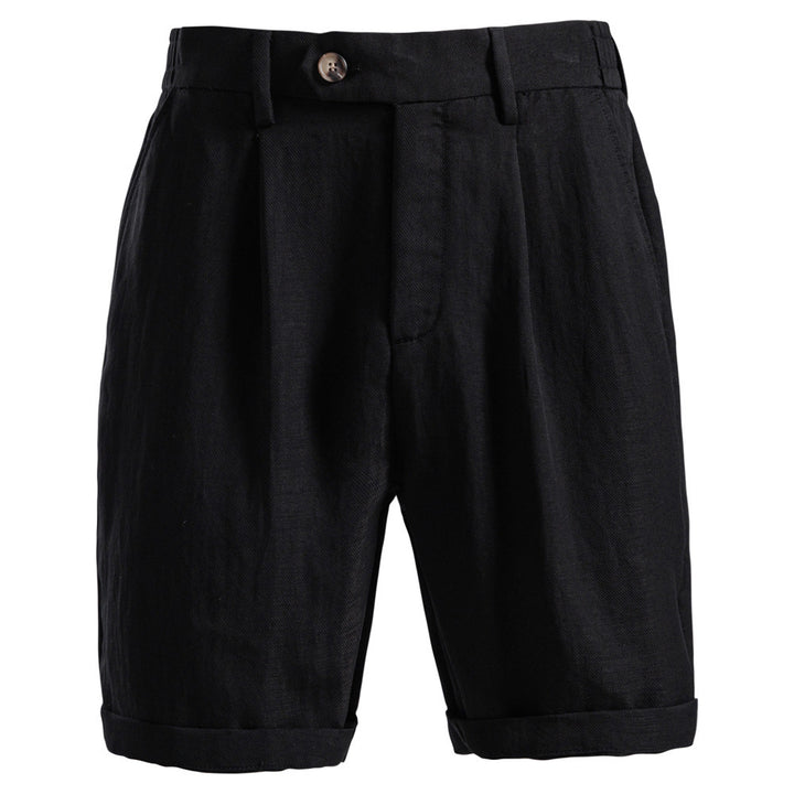 Herren nan lässige Leinenshorts mit Umschlag und Bundfalten Drune