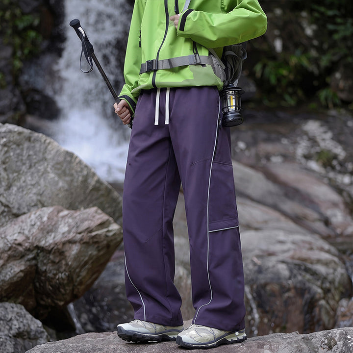 Unisex Wasserabweisende technische Cargo-Hose mit weitem Bein, Reißverschlusstaschen und Kordelzug Drune