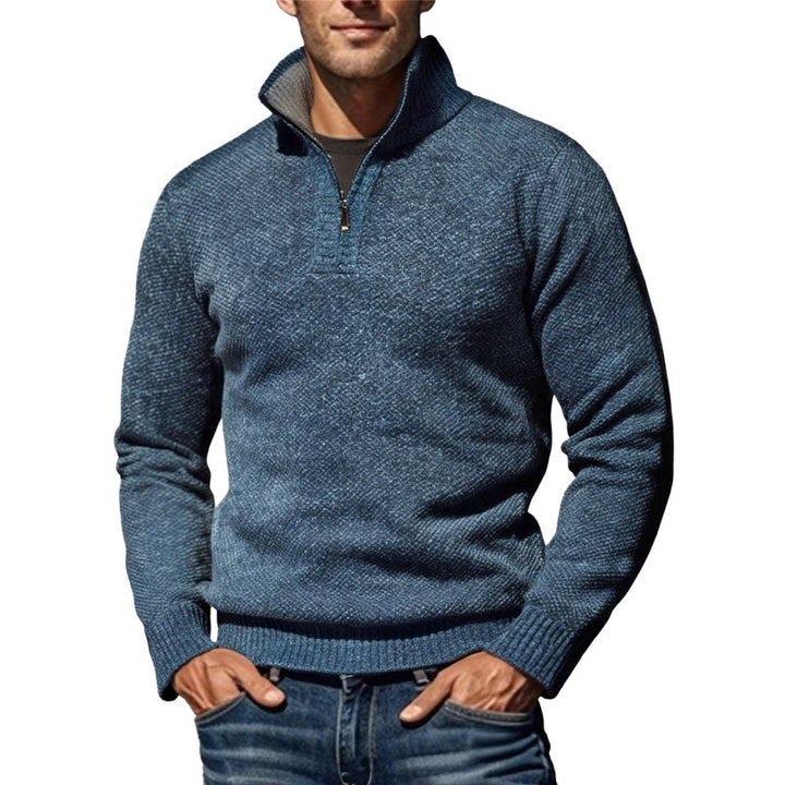 Herren nan grobgestrickter Strickpullover mit halbem Reißverschluss und hohem Stehkragen Drune