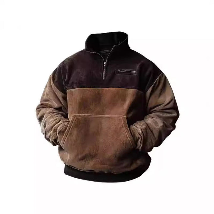 Herren lässiger Stehkragenpullover aus samtigem Material und praktischen Taschen Drune
