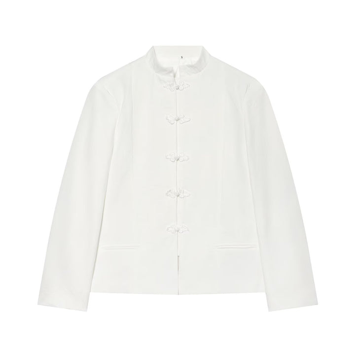 Damen Kurzjacke im Mandarin-Stil mit chinesischen Knotenverschlüssen und geradem Schnitt Drune