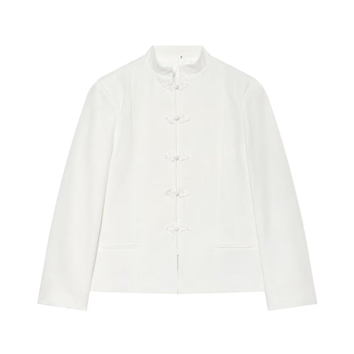 Damen Kurzjacke im Mandarin-Stil mit chinesischen Knotenverschlüssen und geradem Schnitt Drune