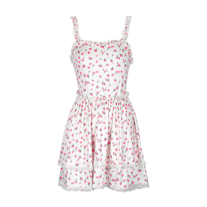 Damen verspieltes Sommerkleid mit rüschendetails und floralem Muster Drune