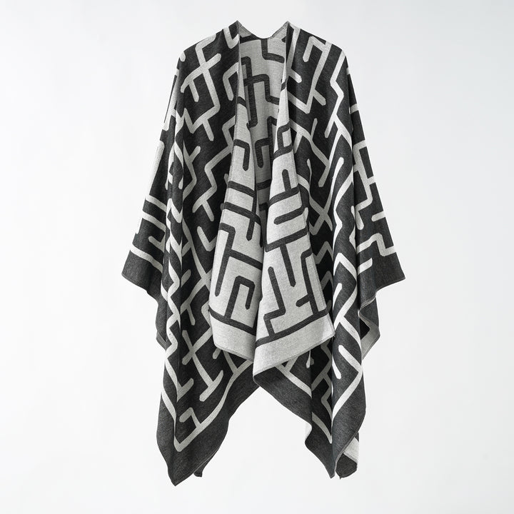 Damen Reversibler Jacquard-Überwurf mit grafischem Muster Drune