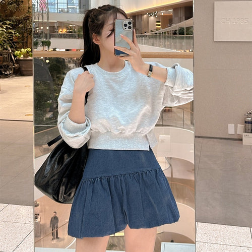 Damen lässiger cropped Pullover mit weiten Ärmeln Drune