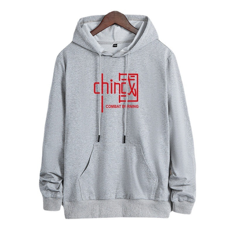 Herren lässiges Kapuzen‑Sweatshirt mit Kängurutasche und Statement‑Print Drune