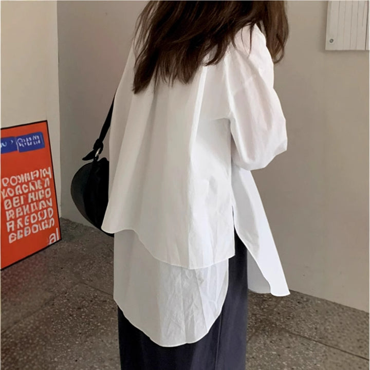 Damen Oversize-Lagenbluse mit verlängertem Rückenteil, Seitenschlitzen und kastiger Passform Drune