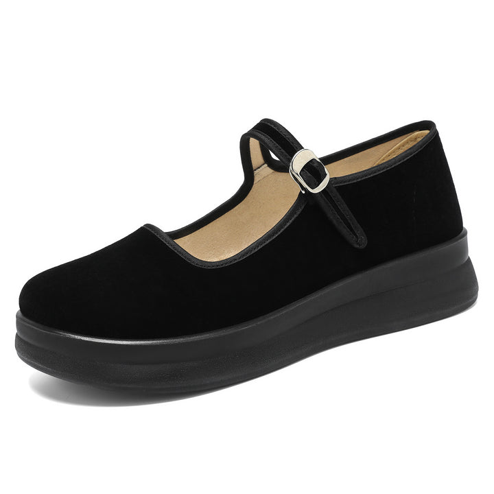 Damen nan Mary-Jane Plateau-Slipper mit verstellbarem Riemen und orthopädischer Komfortsohle Drune