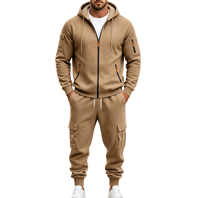 Herren Funktionales Cargo-Sweatset mit Kapuzenjacke und Mehrfachtaschen-Jogger Drune