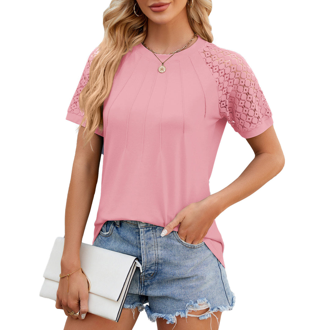 Damen Kurzarmshirt mit feinen Spitzenärmel und eleganter Optik Drune