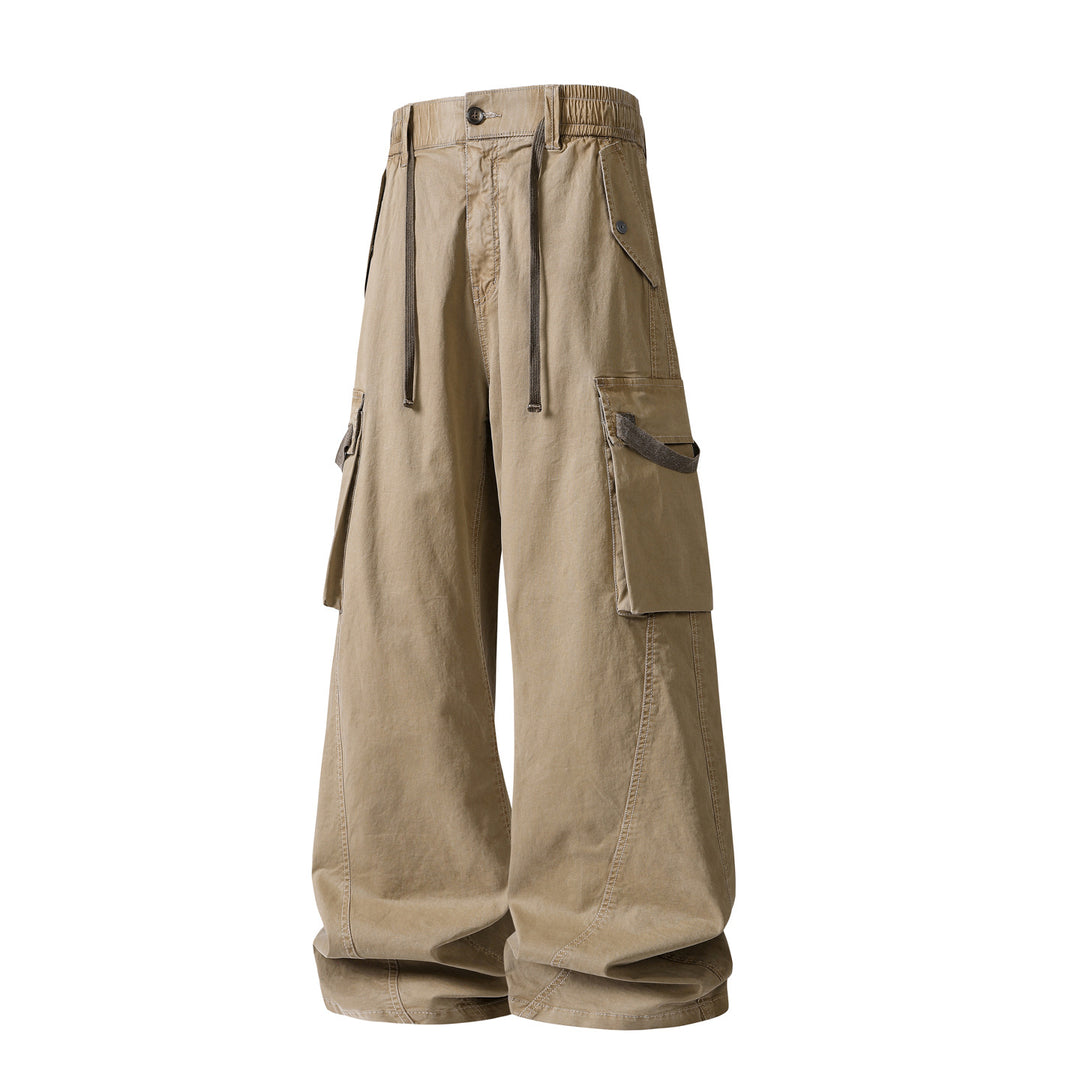 Herren Weite Cargo-Bundfaltenhose mit Tunnelzug und großen Klappentaschen Drune