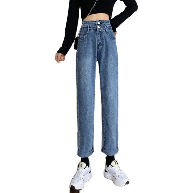 Damen Hochtaillierte Mom-Jeans mit abnehmbaren Säumen Drune