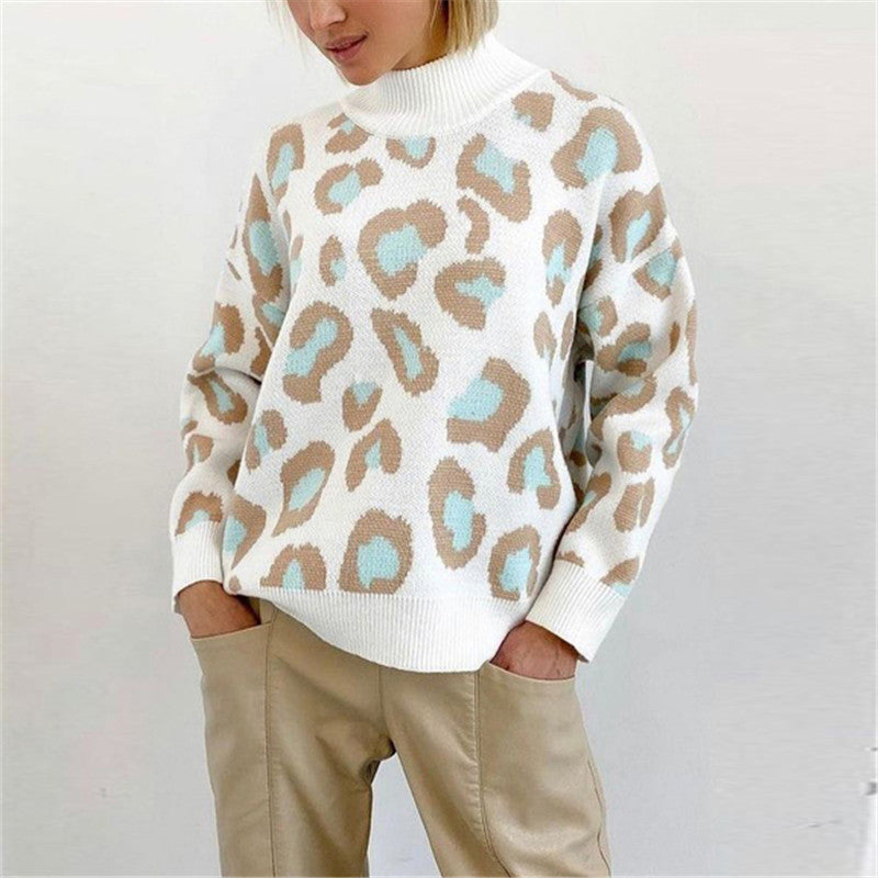 Damen Oversize Rollkragenpullover mit Leo-Jacquard und Rippbündchen Drune