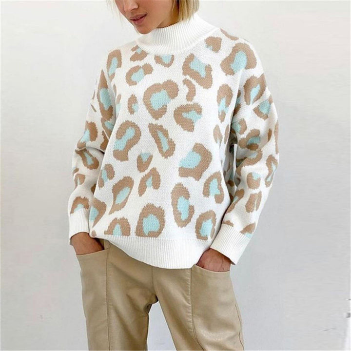 Damen Oversize Rollkragenpullover mit Leo-Jacquard und Rippbündchen Drune