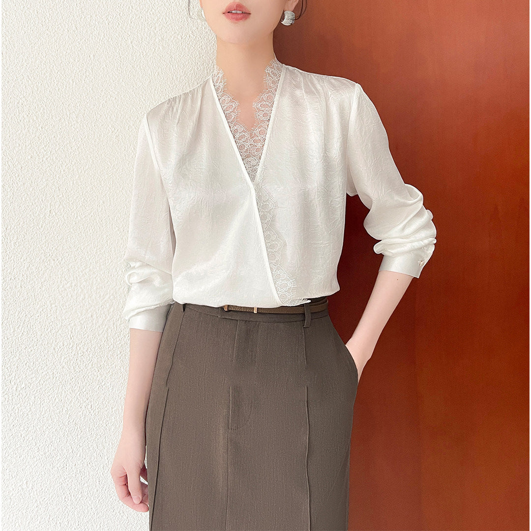 Damen Elegante und raffinierte Bluse mit Spitzenkragen Drune
