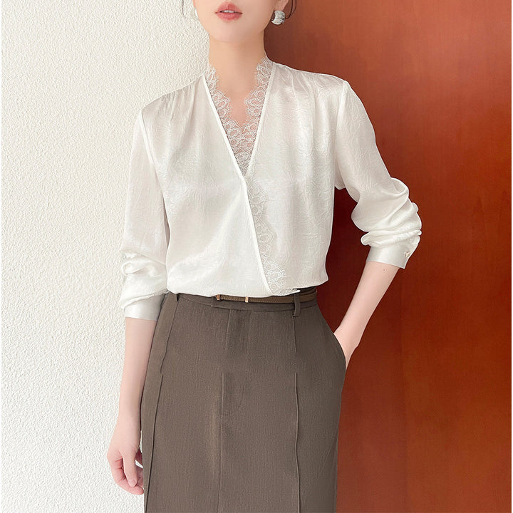 Damen Elegante und raffinierte Bluse mit Spitzenkragen Drune
