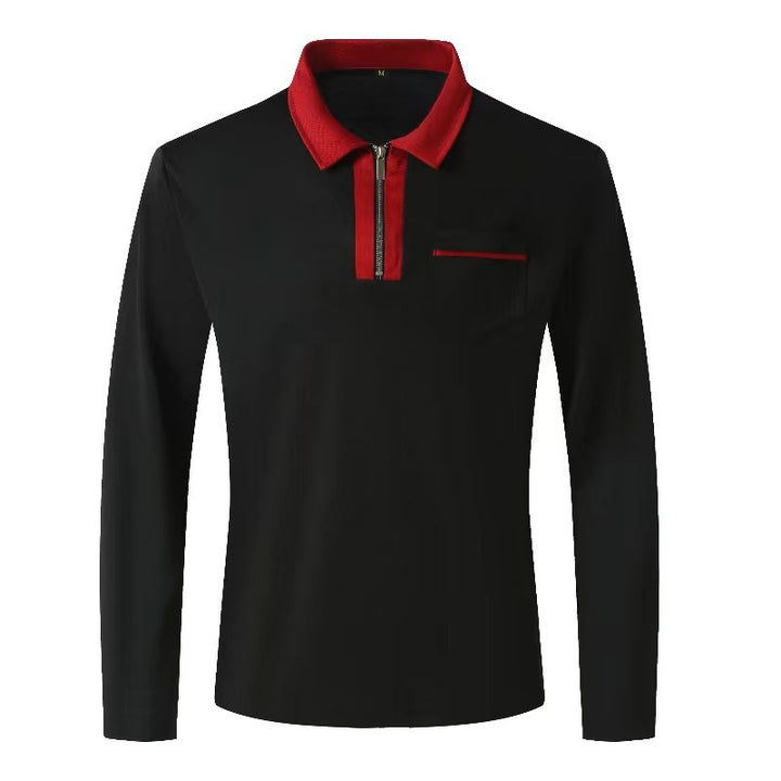 Herren Langarm-Poloshirt mit Halbzip, Kontrastkragen & Brusttasche Drune