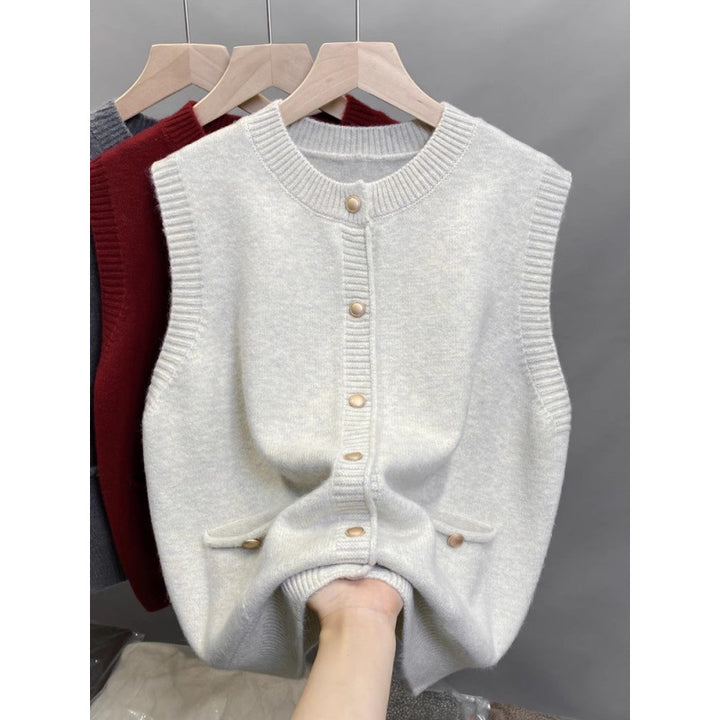 Damen Strickweste mit Knopfdetails und seitlichen Taschen Drune