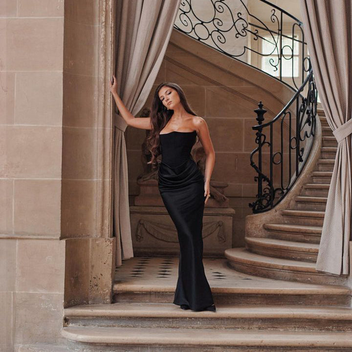 Damen Langärmliges Abendkleid mit strukturiertem Oberteil und elegantem Rüschenbund Drune