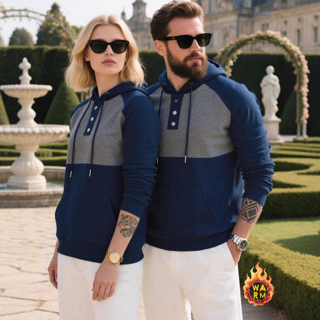 Herren modischer Hoodie mit Knopfleiste und farblich abgesetzten Ärmeln Drune