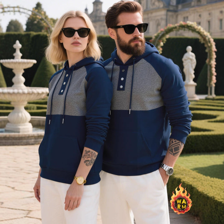 Herren modischer Hoodie mit Knopfleiste und farblich abgesetzten Ärmeln Drune