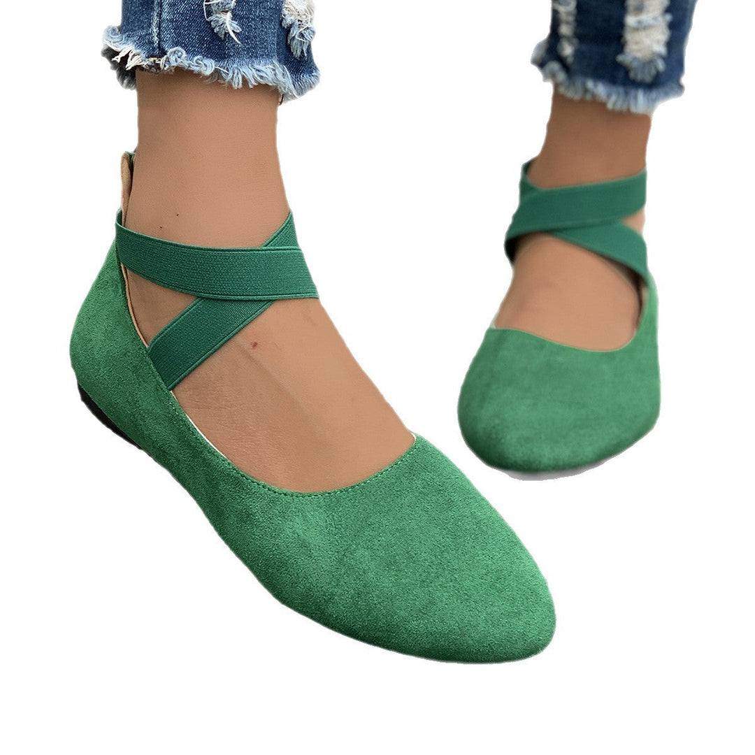 Damen elegante Ballerinas mit gekreuztem Riemen und weichem Obermaterial Drune
