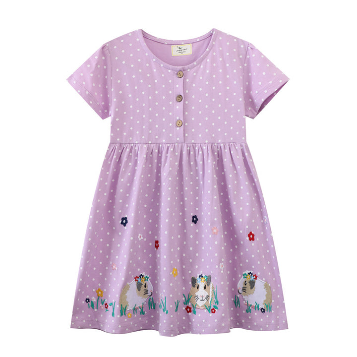 Mädchen Freizeitkleid mit liebevollem Tier- und Blütenmotiv Drune