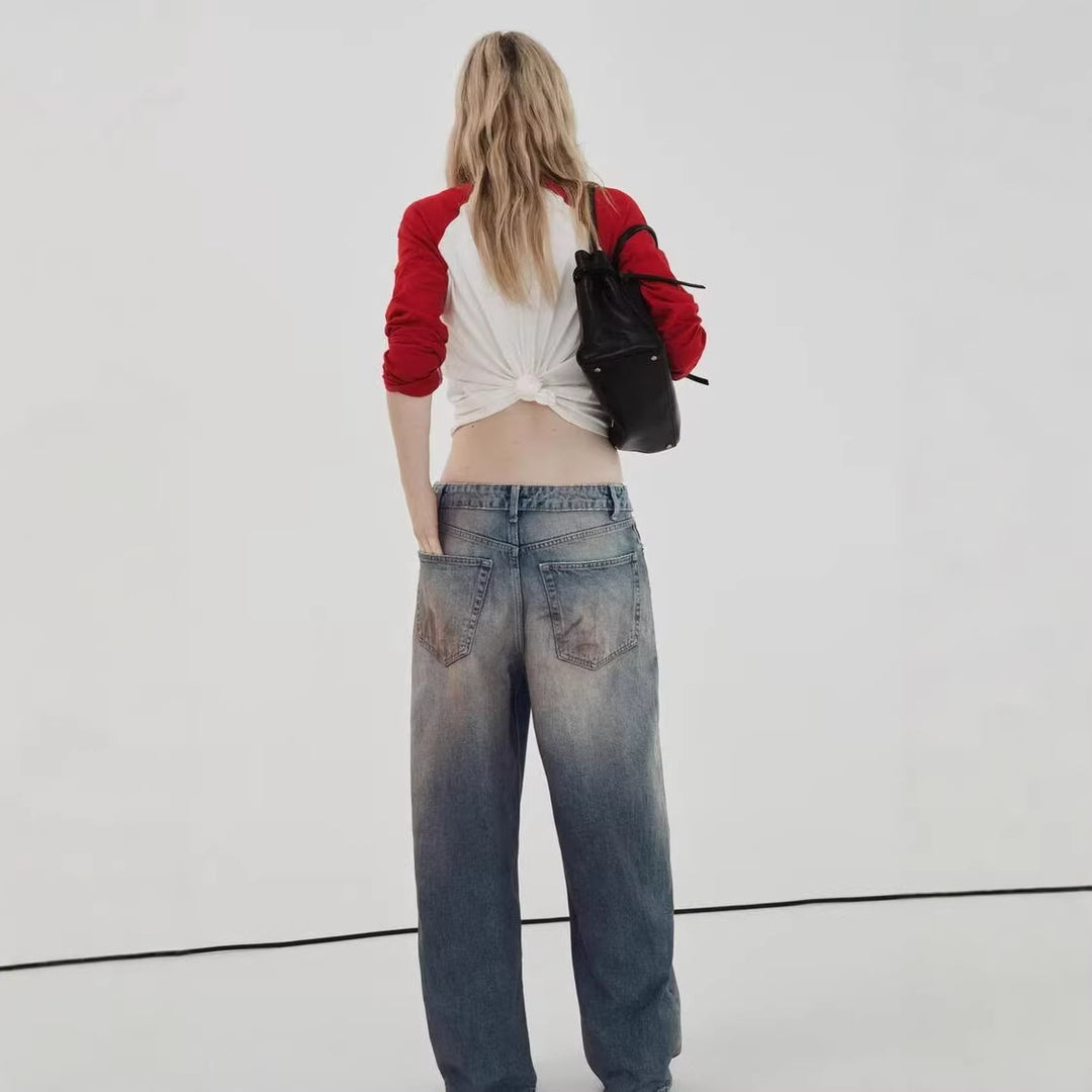 Damen hochtaillierte weite Jeans im Vintage-Look Drune