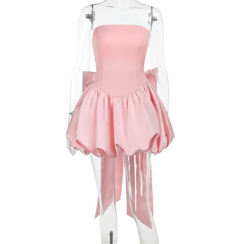 Damen schulterfreies Cocktailkleid mit voluminösem Rock Drune