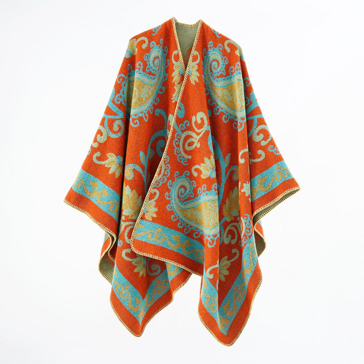 Damen Jacquard-Wollmix-Poncho mit Paisley‑Jacquard und offenem Kimono‑Fall Drune
