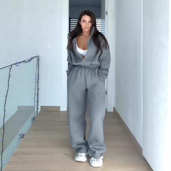 Damen lässiger Sportanzug mit oversized Kapuzenjacke und elastischen Hosen