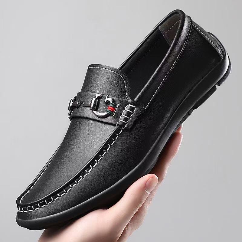 Herren Elegante Lederimitat-Loafer mit Ziernaht und Metallbit-Detail Drune