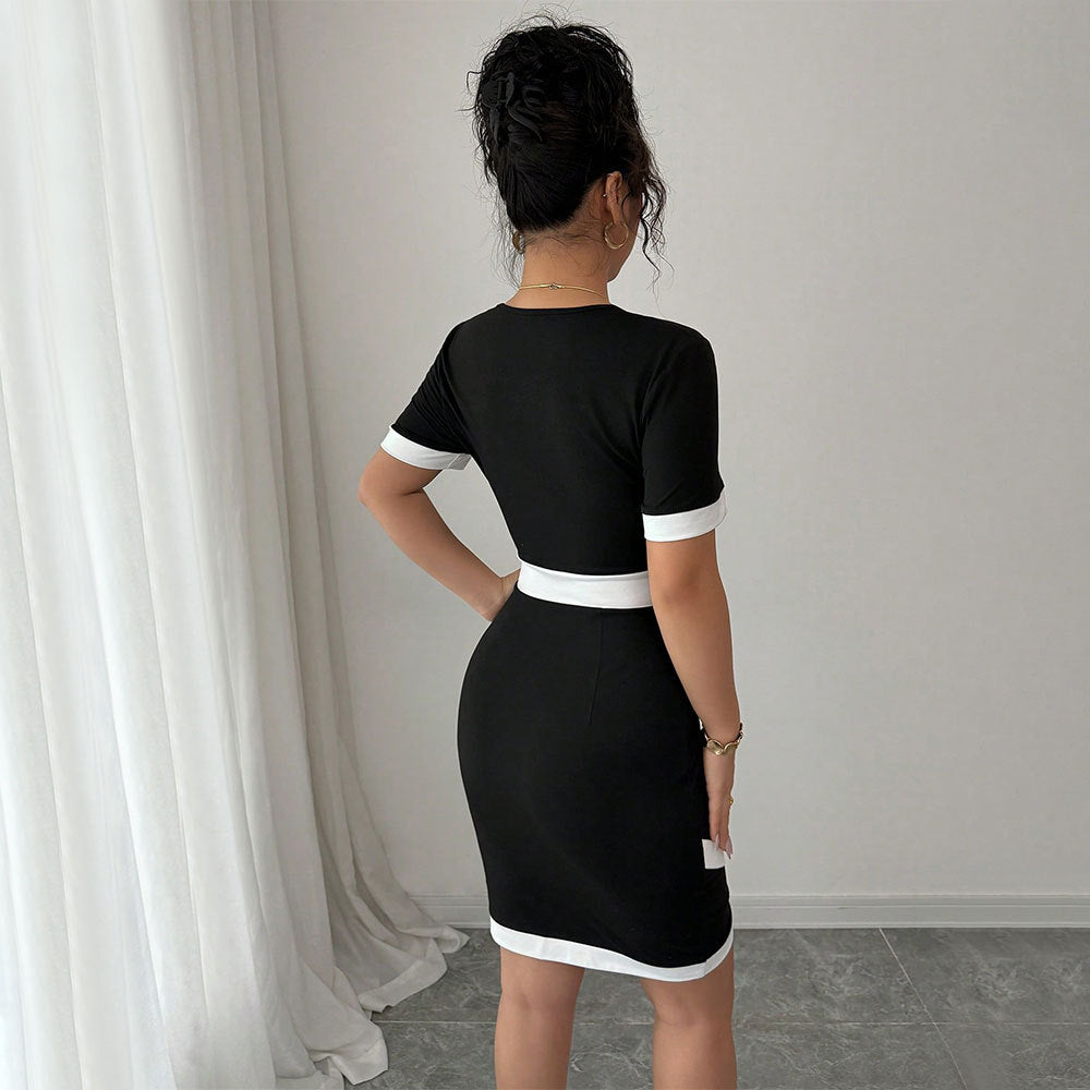 Damen figurbetontes Kleid mit kontrastierenden Bündchen und elegantem Karree-Ausschnitt Drune