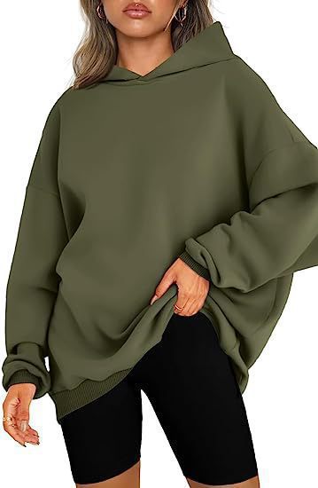 Damen nan oversized Kapuzenpullover im Boxy-Cut mit innen angerautem Fleece, überschnittener Schulter und verlängertem Rückenteil Drune