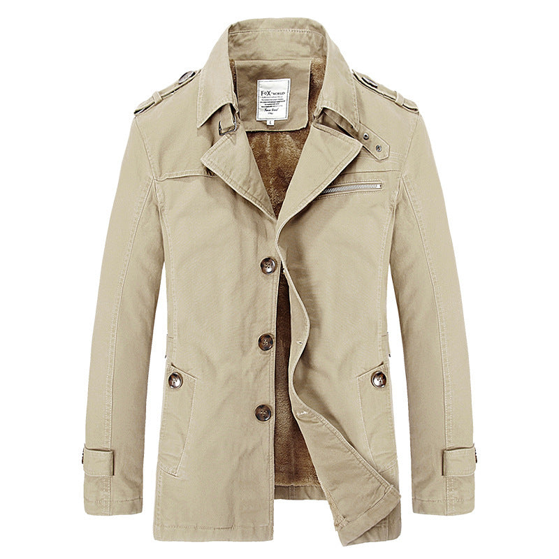 Herren militärisch inspirierter Kurzmantel mit Teddyfleece‑Innenlage und Reißverschluss‑Brusttasche Drune