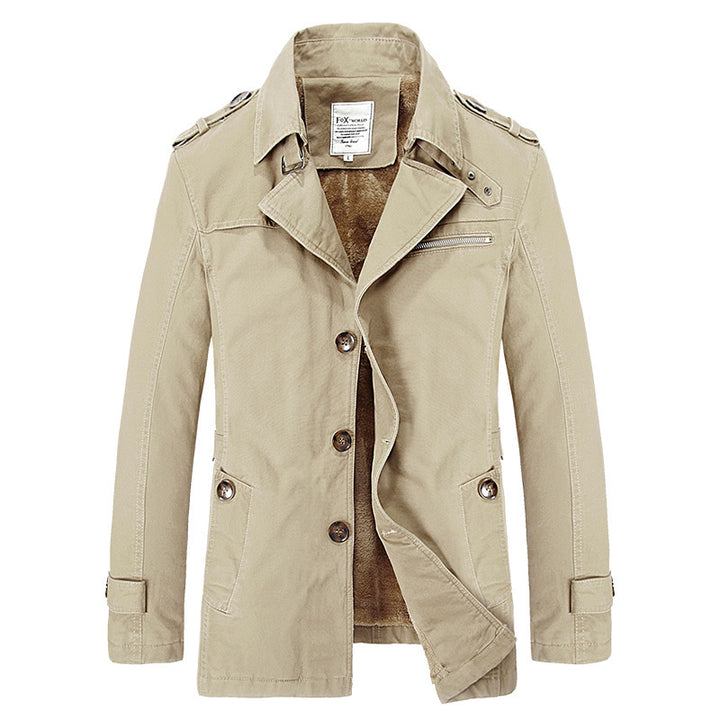 Herren militärisch inspirierter Kurzmantel mit Teddyfleece‑Innenlage und Reißverschluss‑Brusttasche Drune