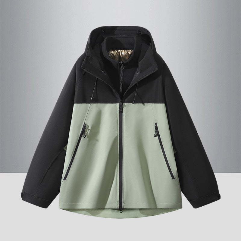 Herren Zweifarbige Softshell-Hybridjacke mit Kapuze, verlängerter Rücken und wasserabweisenden Reißverschlüssen Drune