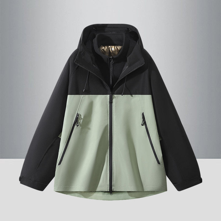 Herren Zweifarbige Softshell-Hybridjacke mit Kapuze, verlängerter Rücken und wasserabweisenden Reißverschlüssen Drune
